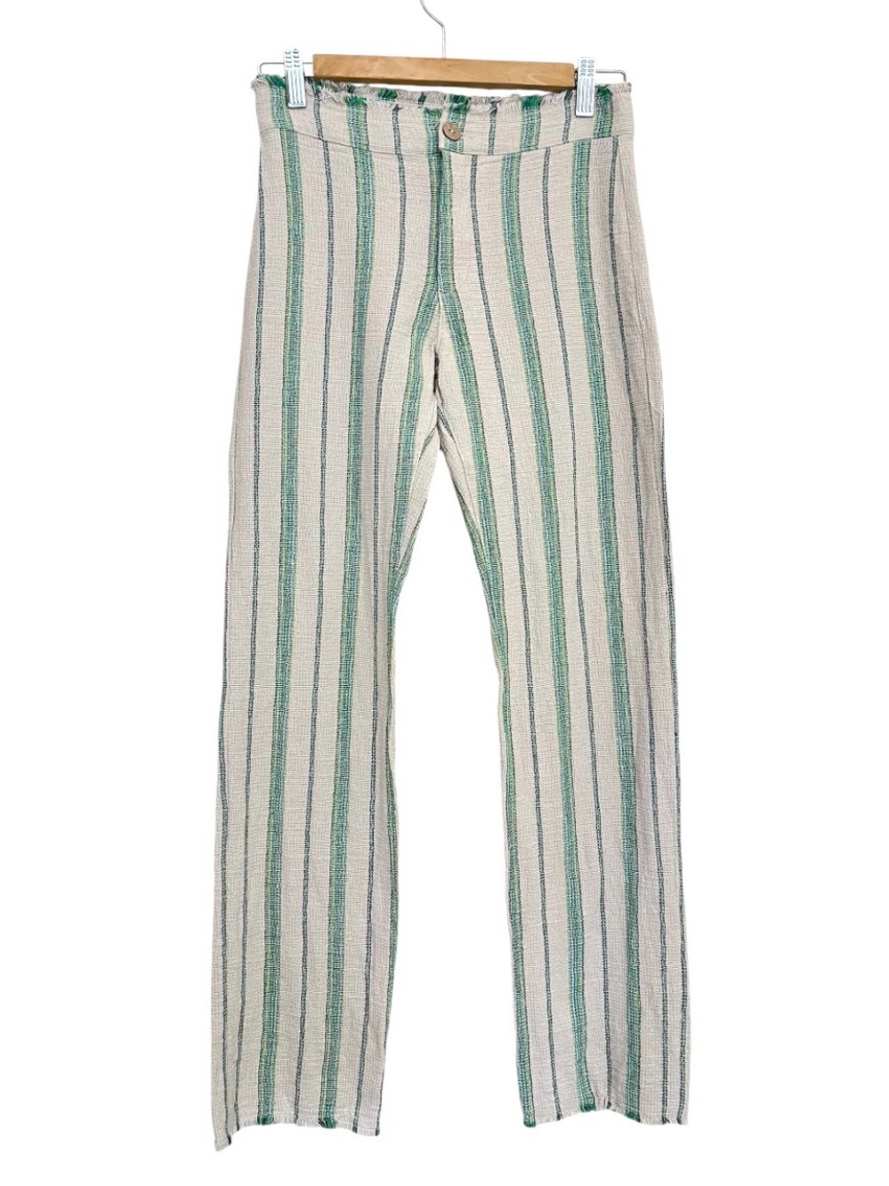 Zara Beth Pant - Cream Pants with Green Vertical Stripes - Picture 2 of 16